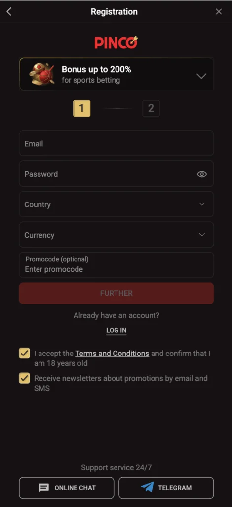 registration pinco betting